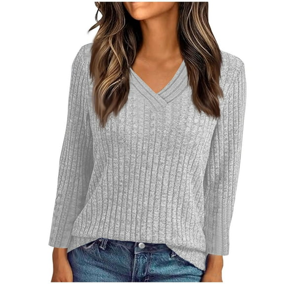 ShiShine V Neck Long Sleeve Shirts for Women Fall Tops Tunic Sweaters Loose Fit 2025