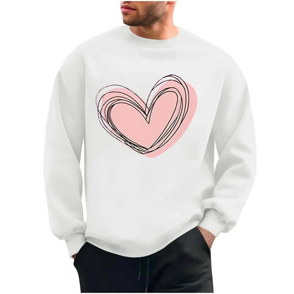 ShiShine Valentine's Day Heart Print Oversized Sweatshirt Long Sleeve Crewneck Hoodie Casual Pullover Top for Men and Women