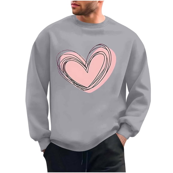 ShiShine Valentine's Day Heart Print Oversized Sweatshirt Long Sleeve Crewneck Hoodie Casual Pullover Top for Men and Women