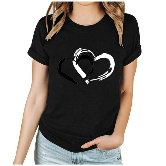 ShiShine Valentines Shirts for Women Funny Love Heart Print Holiday Shirt Short Sleeve Soft Comfortable Tee Tops