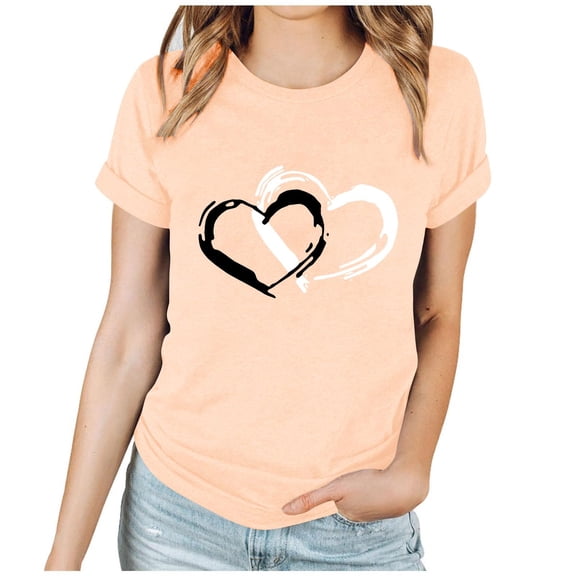 ShiShine Valentines Shirts for Women Funny Love Heart Print Holiday Shirt Short Sleeve Soft Comfortable Tee Tops
