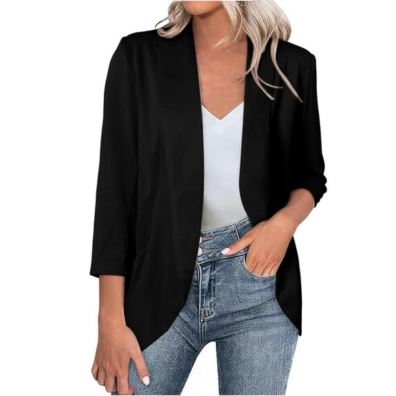 ShiShine Women 3/4 Sleeve Blazer Open Front Cardigan Jacket Work Office Blazer