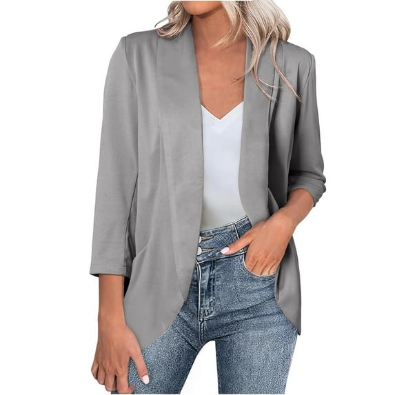 ShiShine Women 3/4 Sleeve Blazer Open Front Cardigan Jacket Work Office Blazer