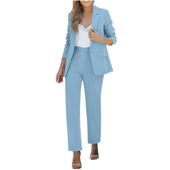 ShiShine Women's 2025 2 Piece Blazer Set Casual Loose Long Blazer Jackets and Dressy Wide Leg Pant Suits Pockets