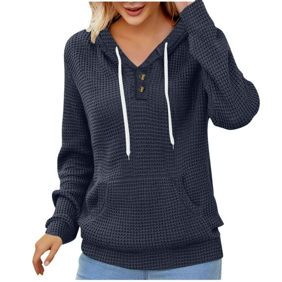 ShiShine Women's 2025 Fall Long Sleeve Hoodie Loose Button Up V Neck Sweatshirt Casual Pullover Tunic Tops with Pocket