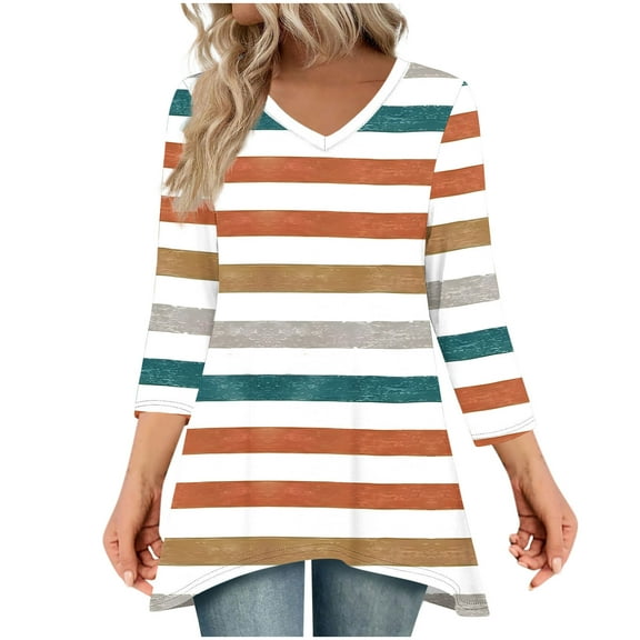 ShiShine Women's 3/4 Long Sleeve Tunic Tops Fall Shirts to Wear with Leggings Loose Fit Dressy V-Neck Blouse