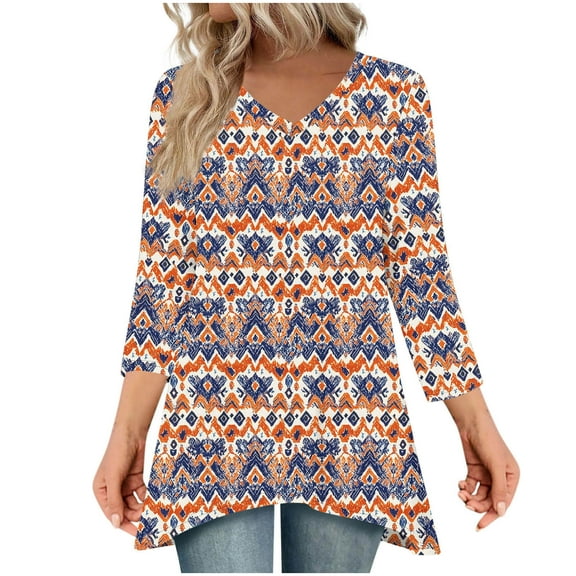 ShiShine Women's 3/4 Long Sleeve Tunic Tops Fall Shirts to Wear with Leggings Loose Fit Dressy V-Neck Blouse