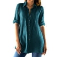 thumbnail image 1 of ShiShine Women's 3/4 Sleeve Button Down Shirts V-Neck Collared Blouse Loose Fall 2025 Tunic Tops Elegant Work Shirts, 1 of 8