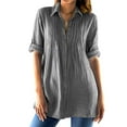thumbnail image 1 of ShiShine Women's 3/4 Sleeve Button Down Shirts V-Neck Collared Blouse Loose Fall 2025 Tunic Tops Elegant Work Shirts, 1 of 8