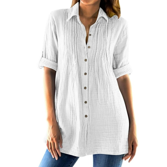 ShiShine Women's 3/4 Sleeve Button Down Shirts V-Neck Collared Blouse Loose Fall 2025 Tunic Tops Elegant Work Shirts