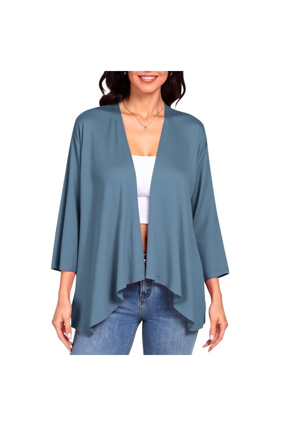 Women's 3/4 Sleeves Lightweight Open Front Cardigan Draped Ruffles Shawls and Wraps Shrugs Jacket