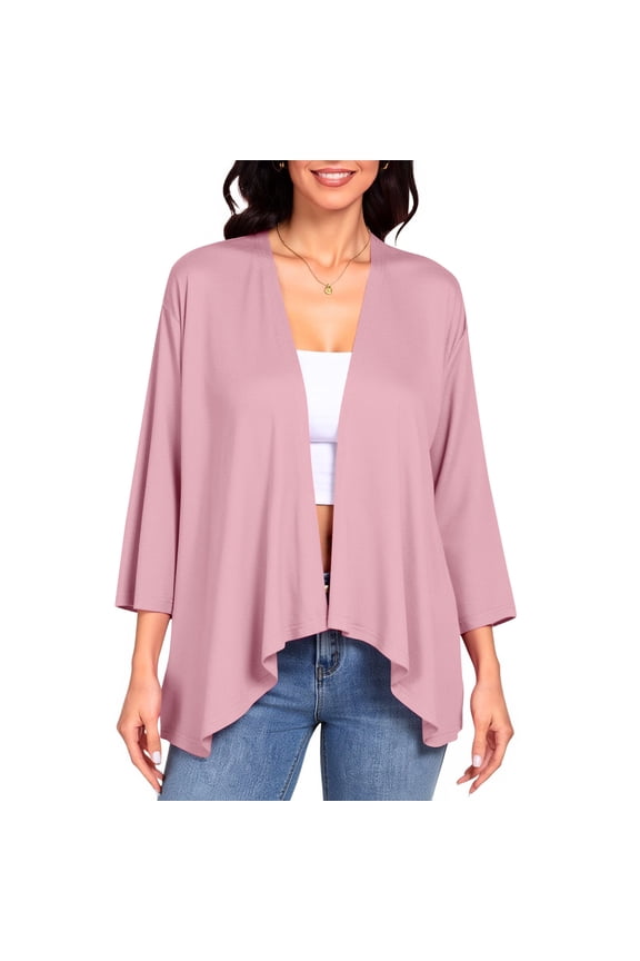 Women's 3/4 Sleeves Lightweight Open Front Cardigan Draped Ruffles Shawls and Wraps Shrugs Jacket