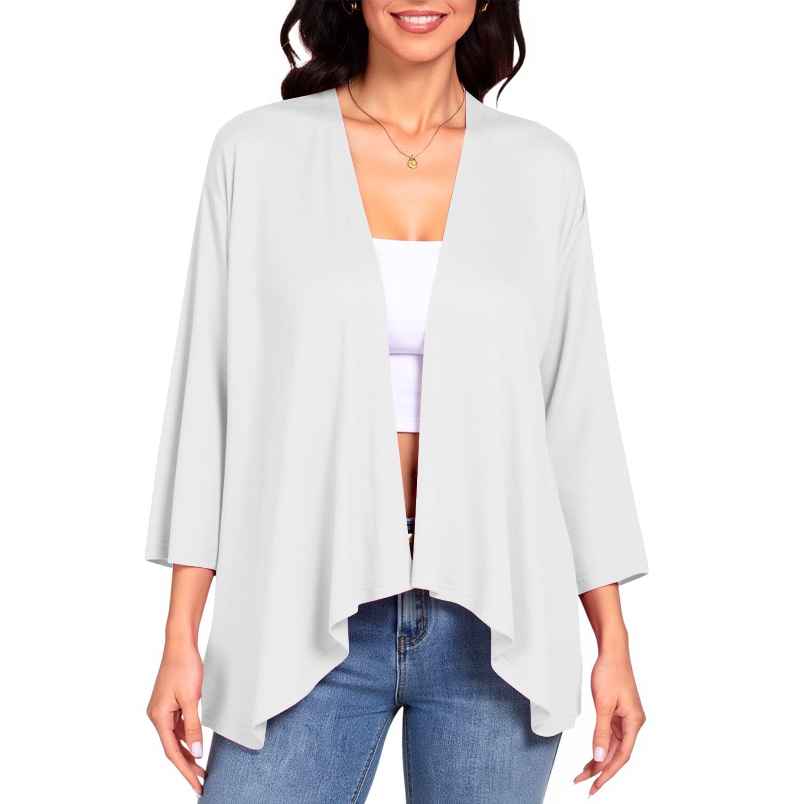 Draped Ruffles ShiShine Women's 3/4 Sleeves Lightweight Open Front Cardigan Draped ...