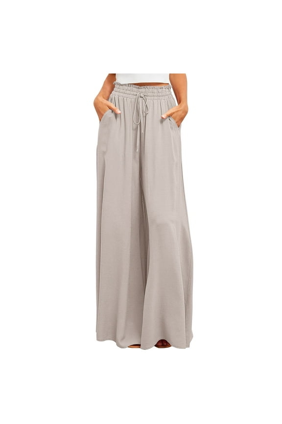 Women's Baggy Pants Flowy Casual Wide Leg Elastic Drawstring High Waisted Skirt Pants Comfy Trousers