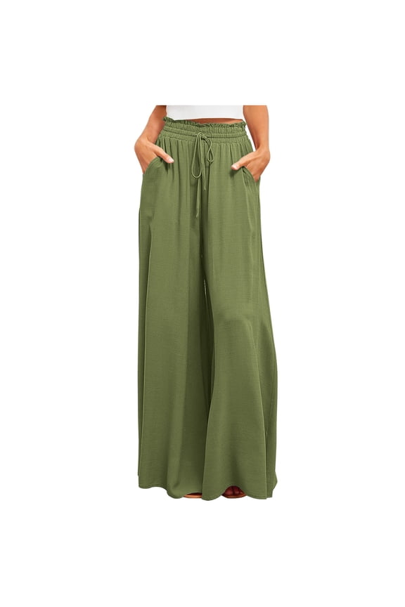 Women's Baggy Pants Flowy Casual Wide Leg Elastic Drawstring High Waisted Skirt Pants Comfy Trousers