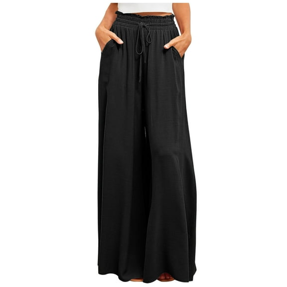 ShiShine Women's Baggy Pants Flowy Casual Wide Leg Elastic Drawstring High Waisted Skirt Pants Comfy Trousers