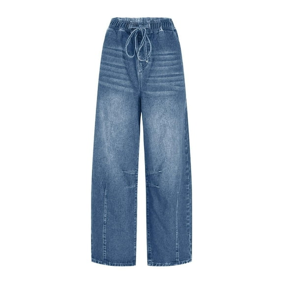 ShiShine Women's Barrel Jeans High Waisted Wide Leg Drawstring Denim Pants Baggy Loose Fit Trouser Jeans with Pockets