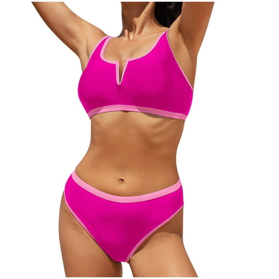 ShiShine Women's Bikini Sets Sporty Two Piece Swimsuits Color Block Bathing Suit V Wire Swimwear