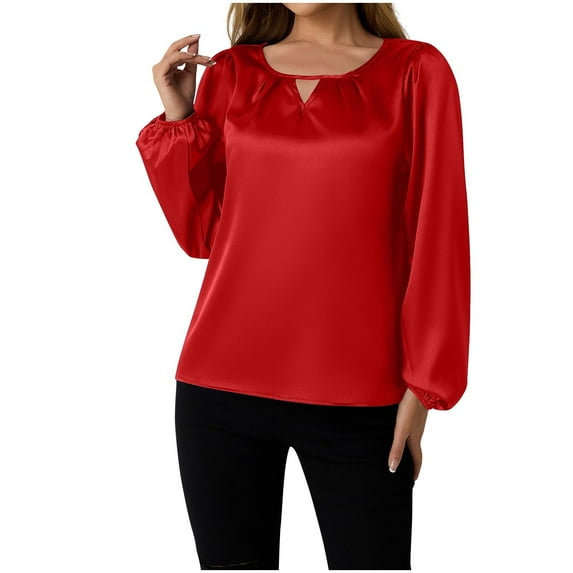 ShiShine Women's Blouse Keyhole Neck Long Sleeve Shirts Elegant Business Casual Work Tops Dressy Office Shirt