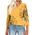 thumbnail image 1 of ShiShine Women's Blouses Summer 3/4 Length Sleeve Tops V Neck Floral Print Tunic Shirts Loose Fit Clothes, 1 of 8