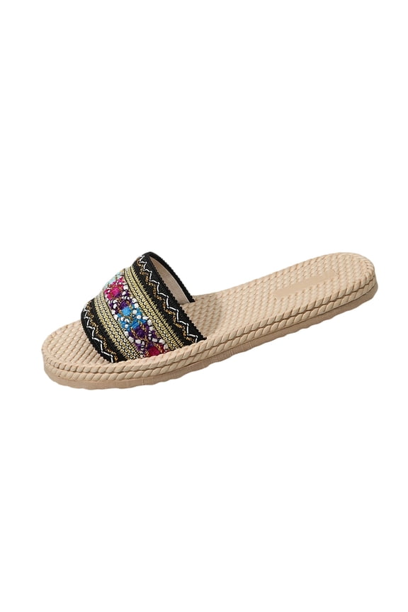 Women's Boho Style Embroidered Flat Sandals Slide Sandals Fashion Flat Sandals Beach Slippers