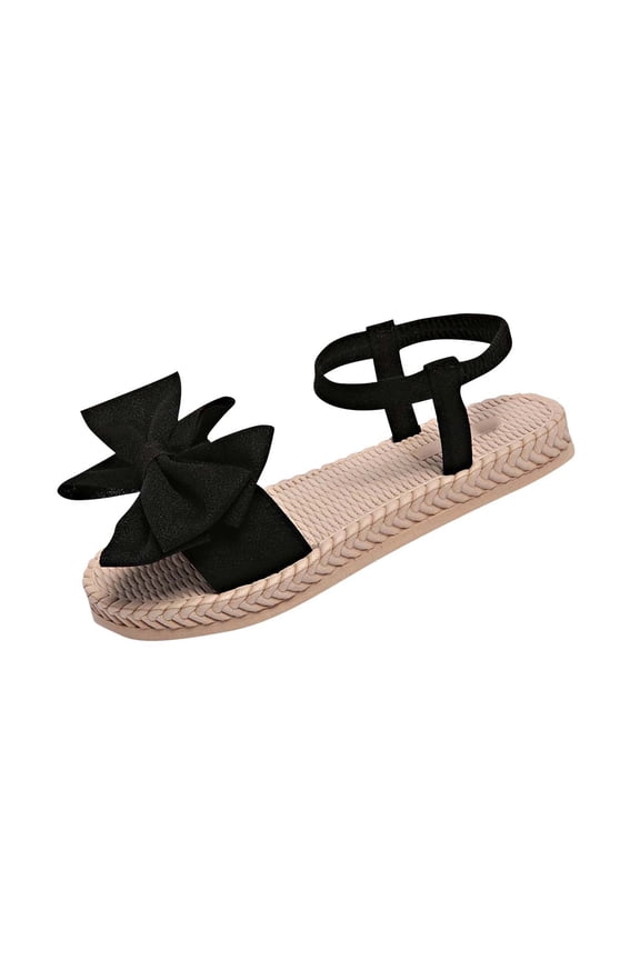 Women's Bow Decor Espadrille Flat Sandals, Ankle Strap Comfortable Breathable Casual Sandals