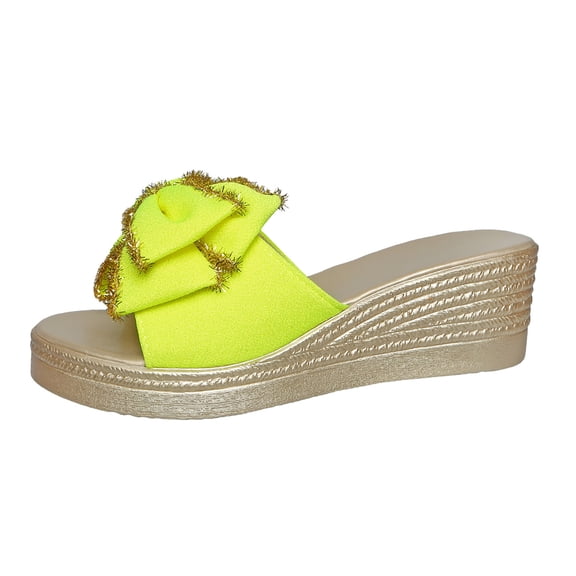 ShiShine Women's Bow Platform Sandals Open Toe Boho Dressy Cute Wedding Vacation Summer Slides Shoes Fashion Slippers