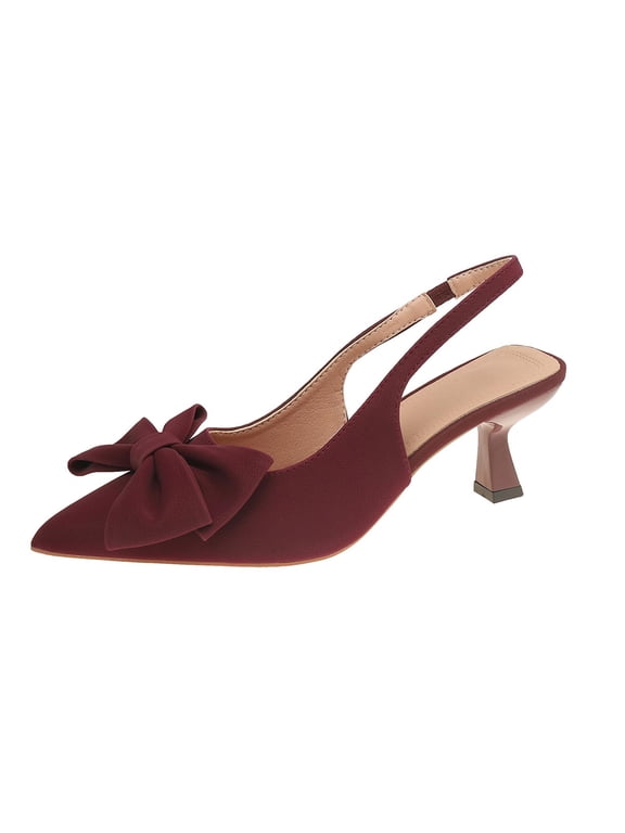 Women's Bow Slingback Heels Pointed Toe Kitten Pumps Dress Shoes with Elastic Strap