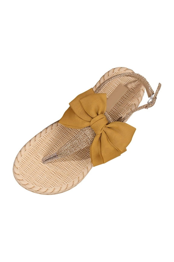 Women's Bow Thong Sandals, Woven Espadrille Slingback Shoes with Adjustable Buckle for Vacation