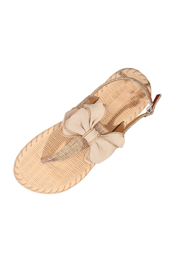 Women's Bow Thong Sandals, Woven Espadrille Slingback Shoes with Adjustable Buckle for Vacation