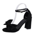 thumbnail image 1 of ShiShine Women's Bow Tie Heeled Sandals Chunky Heels One Strap Satin Ankle Buckle Dress Wedding Shoes, 1 of 9