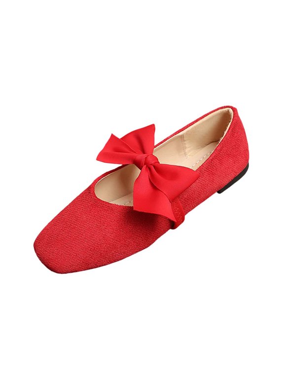 Women's Bowknot Woven Mary Jane Flat with Strap Square Toe Mesh Breathable Comfortable Ballet Flat