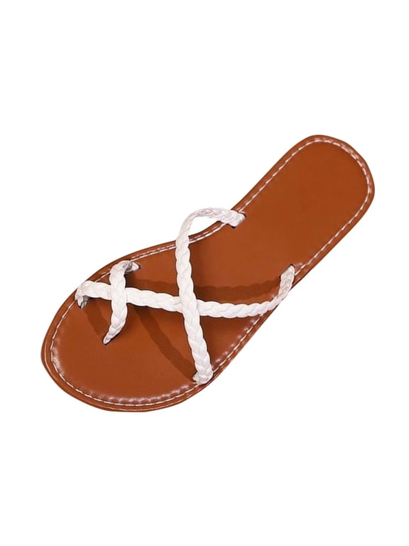 Women's Braided Toe Post Slide Sandals Casual Flat Summer Beach Flip Lightweight Flops Sandals