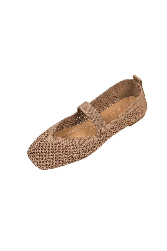 Women's Breathable Knitted Mesh Ballet Flat Shoes Square Toe Comfort Lightweight Slip On Casual Summer Mary Janes