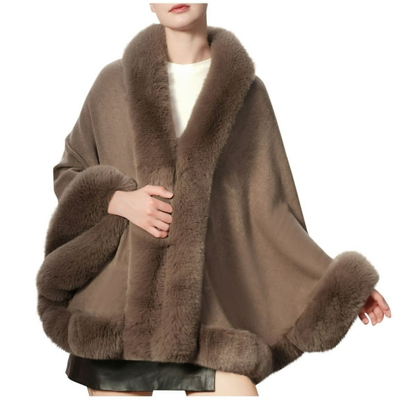 ShiShine Women's Cape Faux Fur Shawl Wrap with Fur Trim Sleeveless Cardigan Dressy Cloak Fashion Tops Solid Color Coat