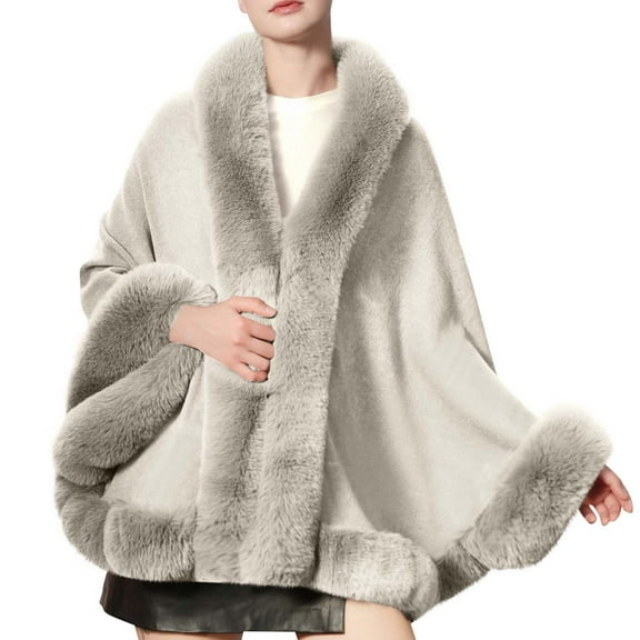 ShiShine Women's Cape Faux Fur Shawl Wrap with Fur Trim Sleeveless Cardigan Dressy Cloak Fashion Tops Solid Color Coat