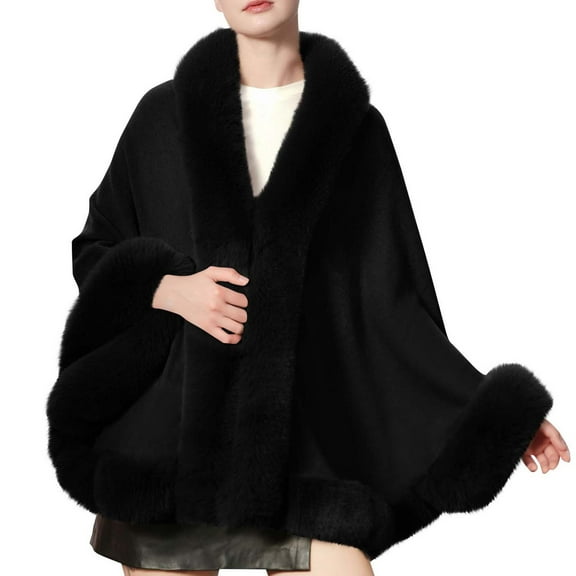 ShiShine Women's Cape Faux Fur Shawl Wrap with Fur Trim Sleeveless Cardigan Dressy Cloak Fashion Tops Solid Color Coat