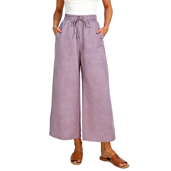ShiShine Women's Capris Wide Leg Ruffle High Waisted Pants Casual Drawstring Summer Loose Capri Pants with Pockets