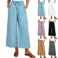 thumbnail image 1 of ShiShine Women's Capris Wide Leg Ruffle High Waisted Pants Casual Drawstring Summer Loose Capri Pants with Pockets, 1 of 8