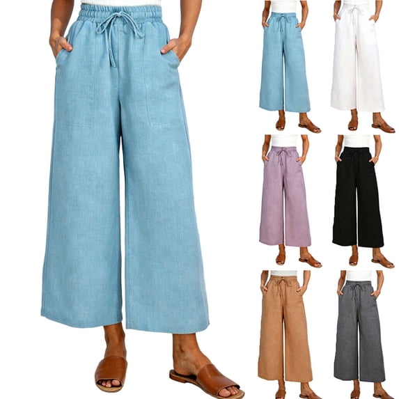 ShiShine Women's Capris Wide Leg Ruffle High Waisted Pants Casual Drawstring Summer Loose Capri Pants with Pockets