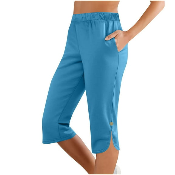 ShiShine Women's Capris with Pockets Casual Wide Leg Work Workout Stretchy Yoga Sweatpant