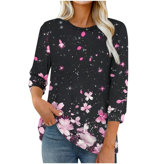 ShiShine Women's Casual 3/4 Long Sleeve Crew Neck Tee Tops Trendy Novelty Printed Blouses Fall Clothes Pullover Shirts