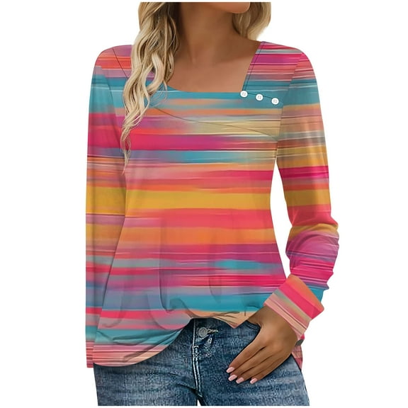 ShiShine Women's Casual Long Sleeve T-Shirts Round Neck Cute Floral Printed Tops Basic Blouses Business Work Tee Top