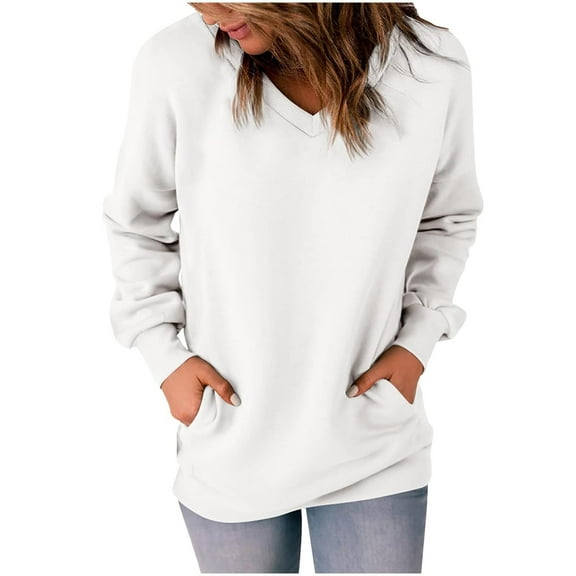 ShiShine Women's Casual Long Sleeve V Neck Sweatshirts Cute Loose Fit Lightweight Pullover Tops with Pockets