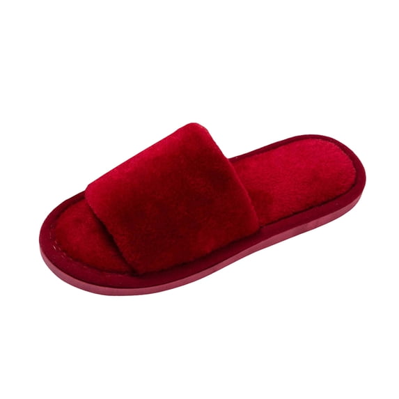 ShiShine Women's Casual Warm One Strap Open Toe Furry Slippers Thick Sole Non-Slip Indoor Sandals Cozy Comfort Soft Fabric
