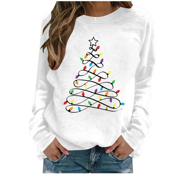 ShiShine Women's Christmas Casual Crew Neck Printed Sweatshirt Loose Soft Long Sleeve Pullover Tops