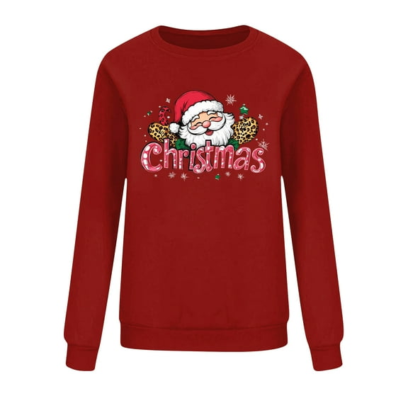 ShiShine Women's Christmas Sweatshirt Cute Santa Print Long Sleeve Crewneck Casual Pullover Party Top
