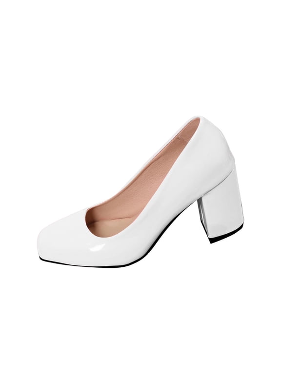 Women's Classic Round-Toe Platform Pumps High Block Heel Comfortable Closed Toe Dress Pumps Shoes
