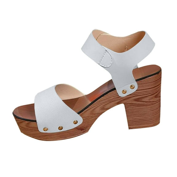 ShiShine Women's Clog Heel Sandals with Ankle Strap Casual Studded Summer Everyday Comfort Shoes