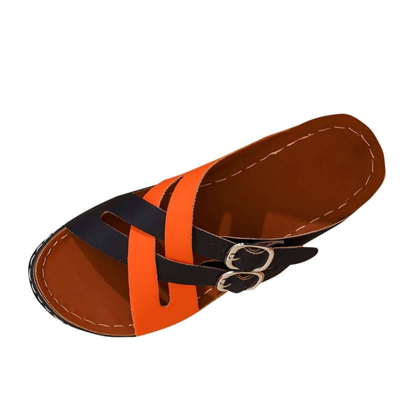 ShiShine Women's Color Block Criss Cross Slide Sandals with Buckle Accent Casual Summer Everyday Comfort Sandals
